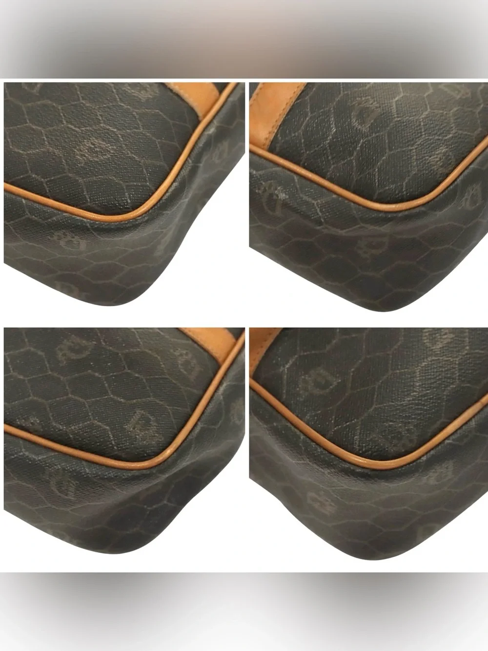 ✨🛍️ Christian Dior Vintage Black Honeycomb Coated Canvas & Brown Leather Handbag - Picture 4 of 8